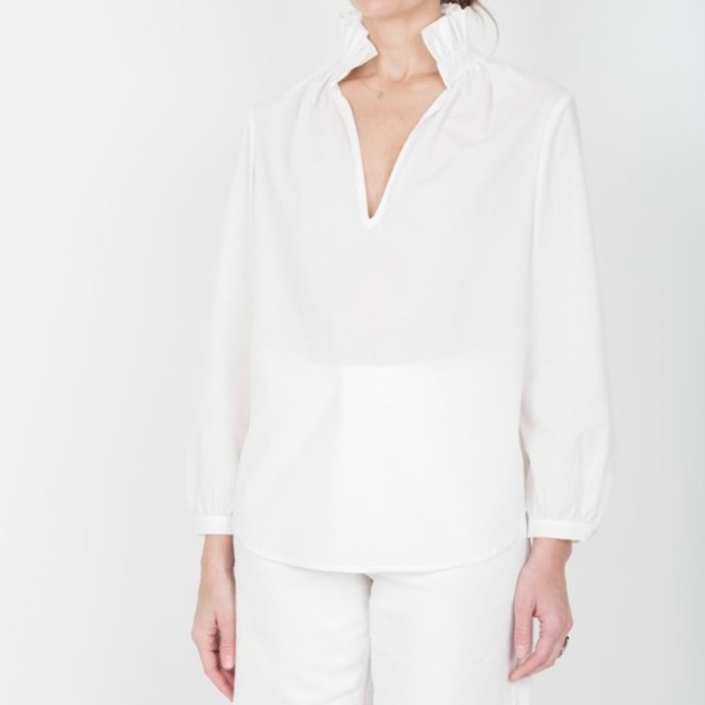 PLEY FAYE RUFFLE COLLAR SHIRT WHITE SIZE 0 COTTON